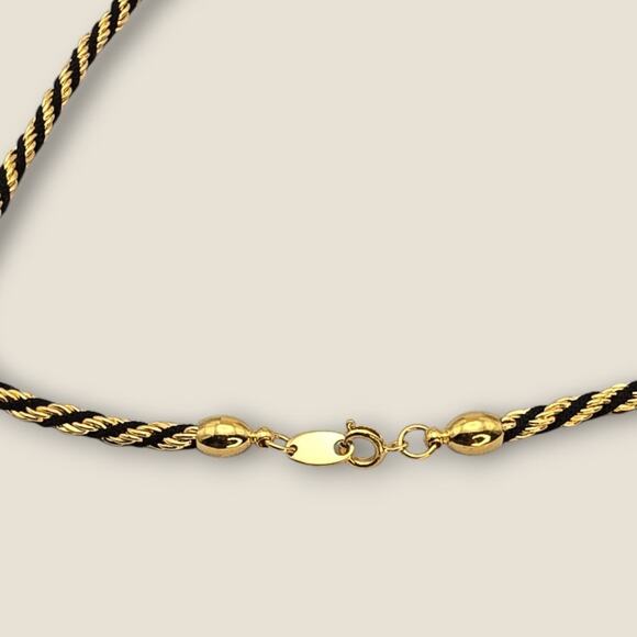 Gold and Black Enamel Twisted Rope Necklace – 1980s Vintage - Picture 5 of 10